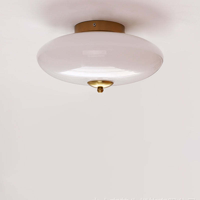 Modern Art Deco Iron Glass Opal Drum Ceiling Light