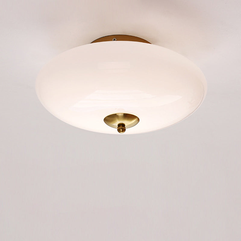 Modern Art Deco Iron Glass Opal Drum Ceiling Light