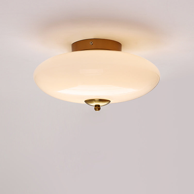 Modern Art Deco Iron Glass Opal Drum Ceiling Light