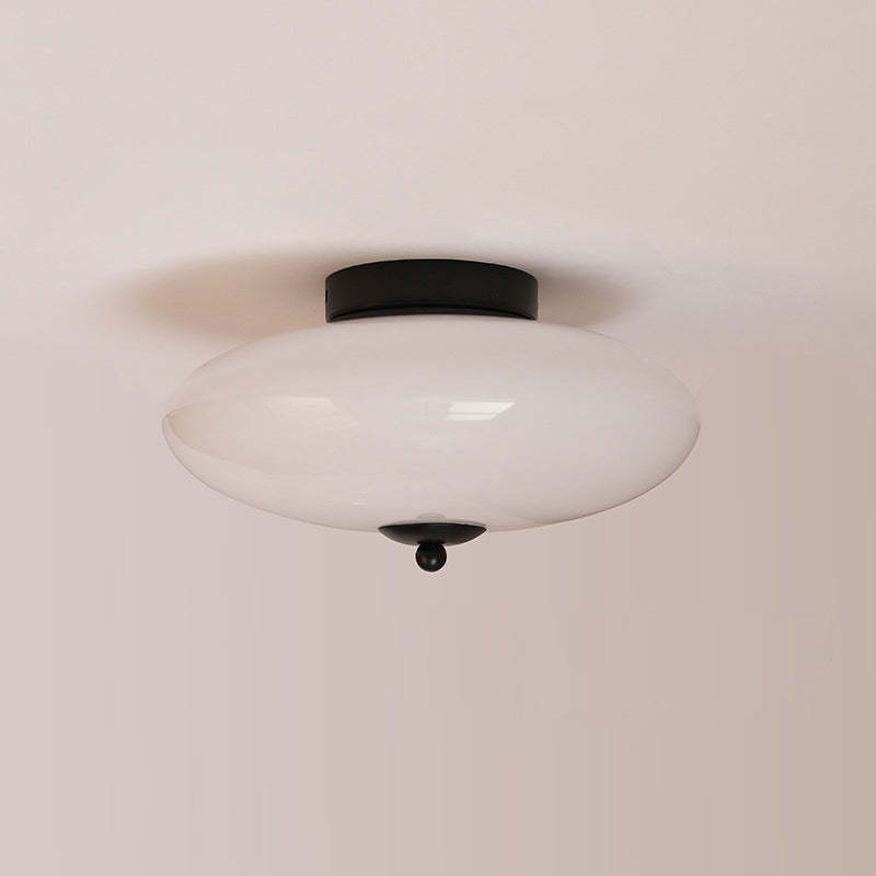 Modern Art Deco Iron Glass Opal Drum Ceiling Light