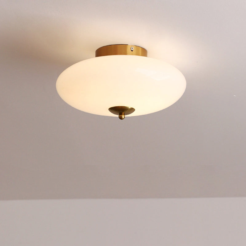 Modern Art Deco Iron Glass Opal Drum Ceiling Light