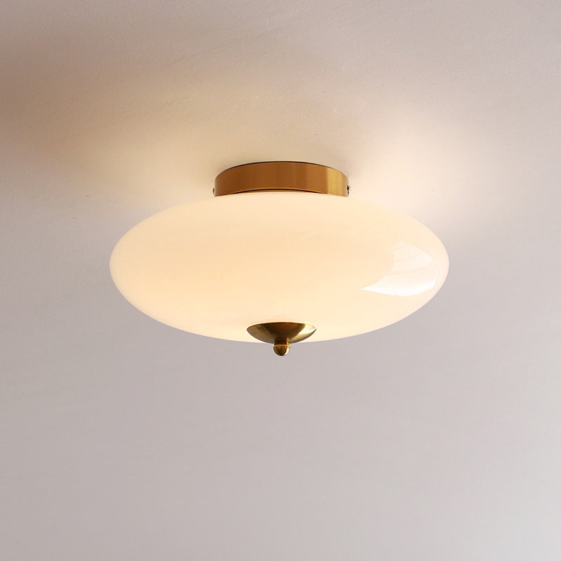 Modern Art Deco Iron Glass Opal Drum Ceiling Light
