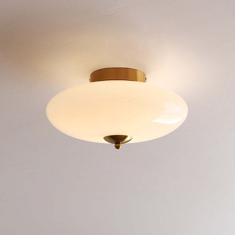 Modern Art Deco Iron Glass Opal Drum Ceiling Light