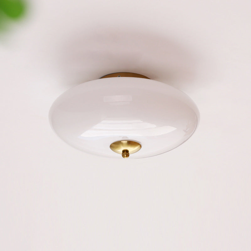 Modern Art Deco Iron Glass Opal Drum Ceiling Light