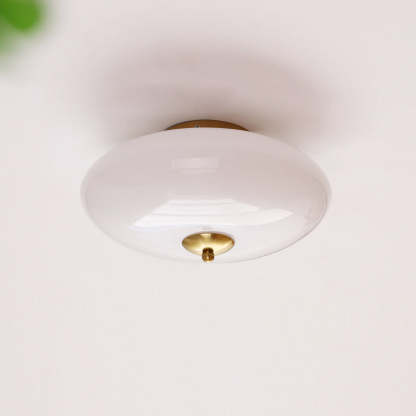 Modern Art Deco Iron Glass Opal Drum Ceiling Light