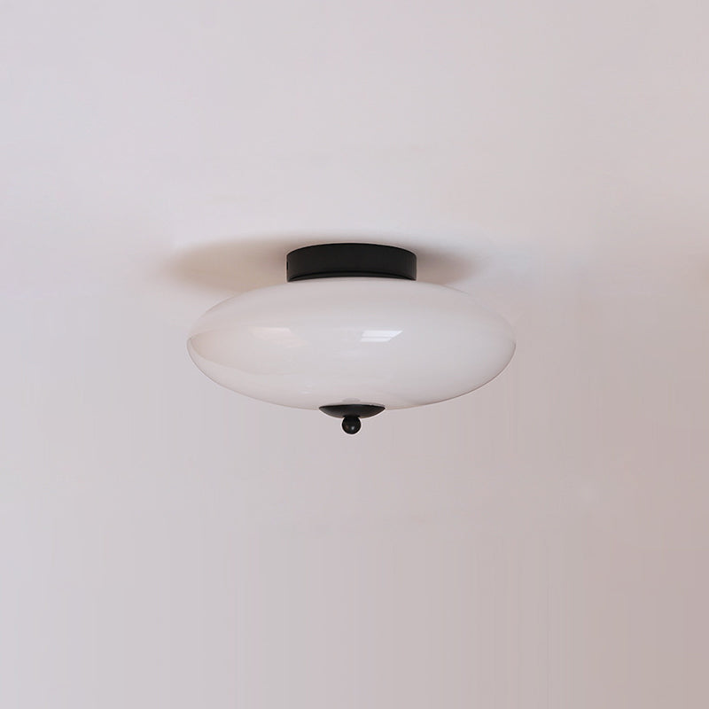 Modern Art Deco Iron Glass Opal Drum Ceiling Light