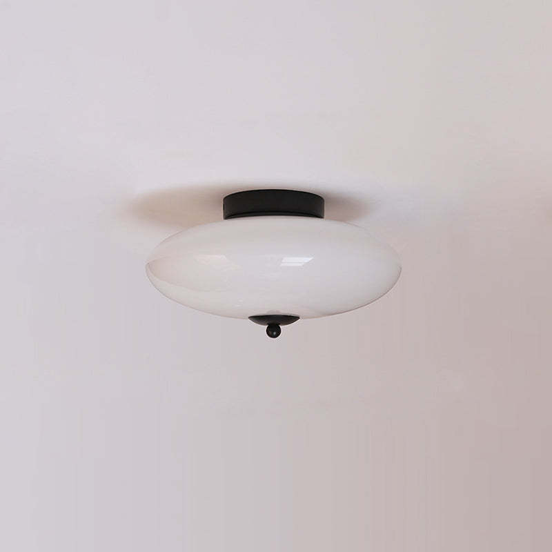 Modern Art Deco Iron Glass Opal Drum Ceiling Light