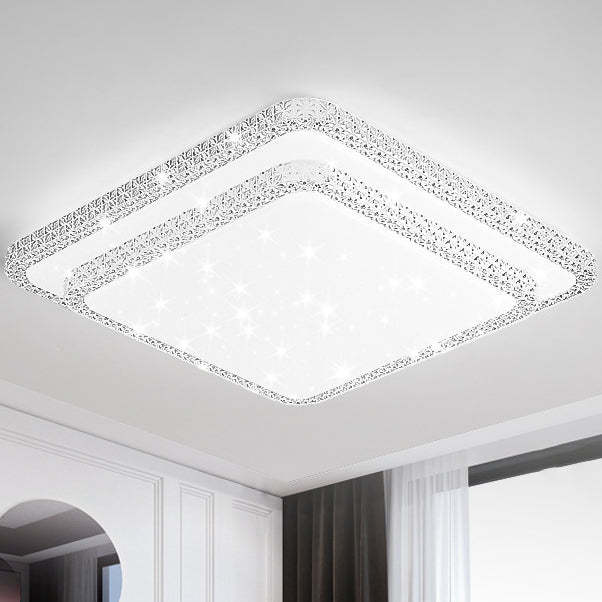 Modern Luxury Mounted Star Crystal Round Square Acrylic Iron LED Flush Mount Ceiling Light For Bedroom