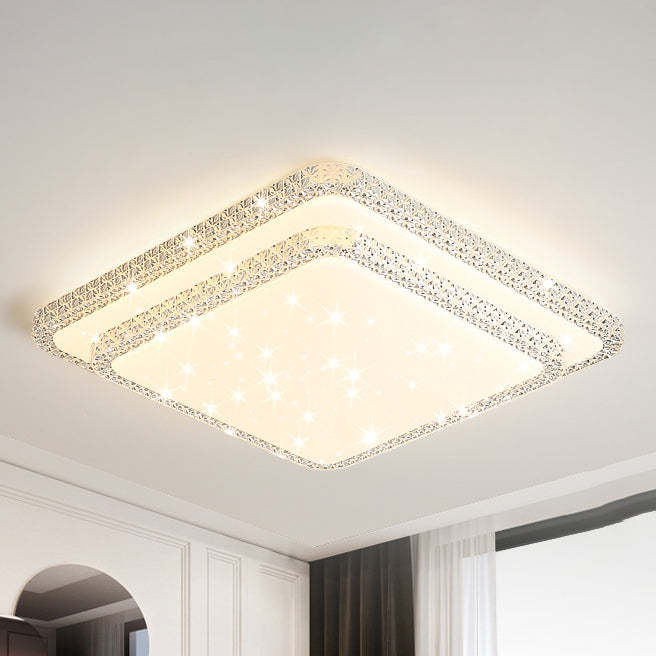 Modern Luxury Mounted Star Crystal Round Square Acrylic Iron LED Flush Mount Ceiling Light For Bedroom