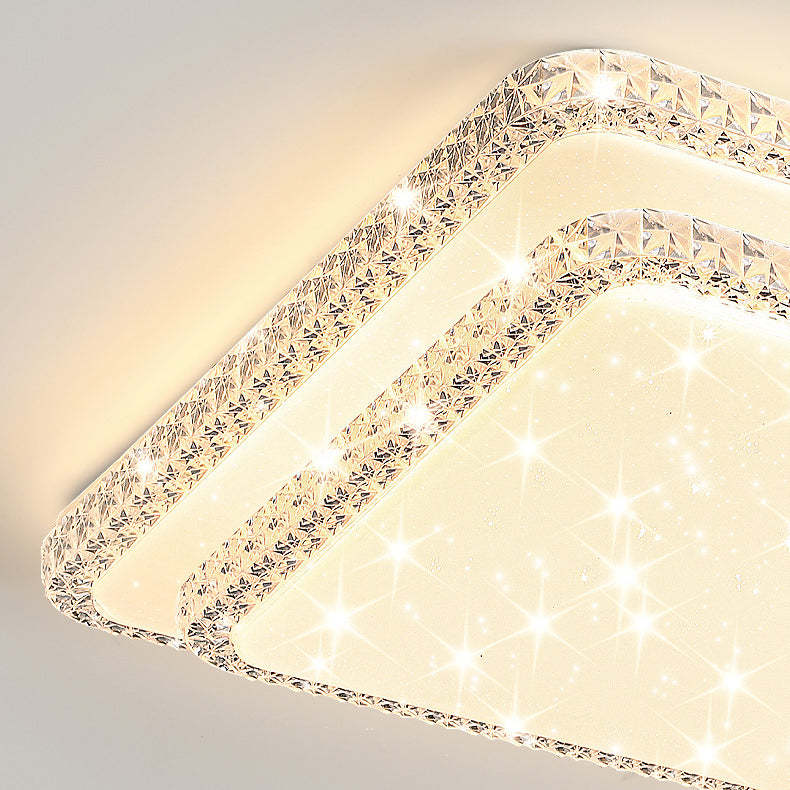 Modern Luxury Mounted Star Crystal Round Square Acrylic Iron LED Flush Mount Ceiling Light For Bedroom