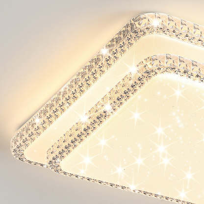 Modern Luxury Mounted Star Crystal Round Square Acrylic Iron LED Flush Mount Ceiling Light For Bedroom