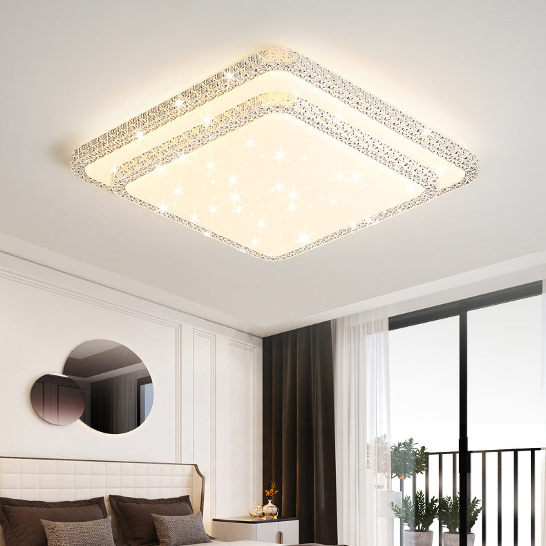 Modern Luxury Mounted Star Crystal Round Square Acrylic Iron LED Flush Mount Ceiling Light For Bedroom