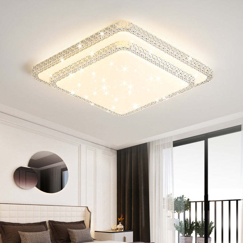 Modern Luxury Mounted Star Crystal Round Square Acrylic Iron LED Flush Mount Ceiling Light For Bedroom