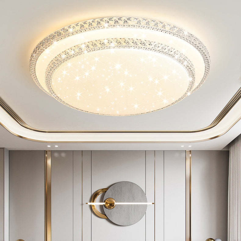 Modern Luxury Mounted Star Crystal Round Square Acrylic Iron LED Flush Mount Ceiling Light For Bedroom