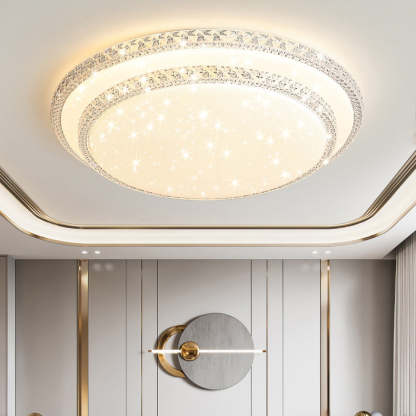 Modern Luxury Mounted Star Crystal Round Square Acrylic Iron LED Flush Mount Ceiling Light For Bedroom