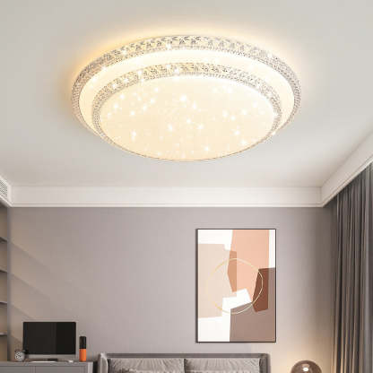 Modern Luxury Mounted Star Crystal Round Square Acrylic Iron LED Flush Mount Ceiling Light For Bedroom