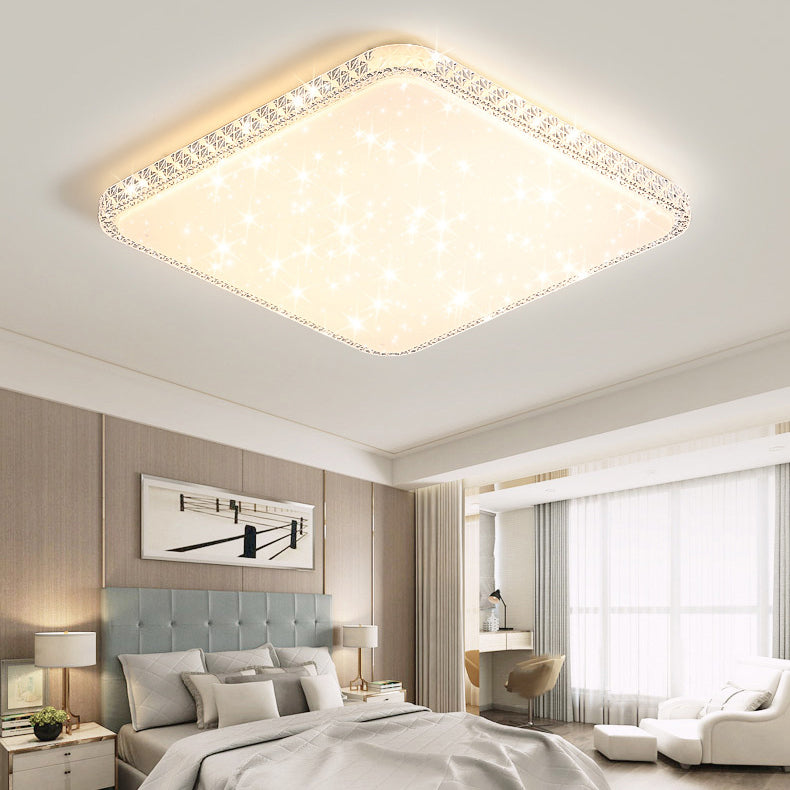 Modern Luxury Mounted Star Crystal Round Square Acrylic Iron LED Flush Mount Ceiling Light For Bedroom