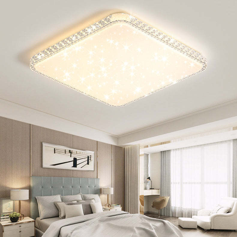 Modern Luxury Mounted Star Crystal Round Square Acrylic Iron LED Flush Mount Ceiling Light For Bedroom