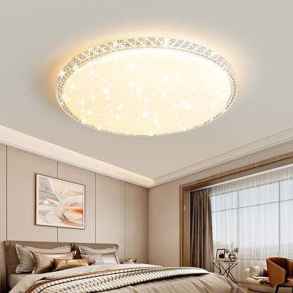 Modern Luxury Mounted Star Crystal Round Square Acrylic Iron LED Flush Mount Ceiling Light For Bedroom
