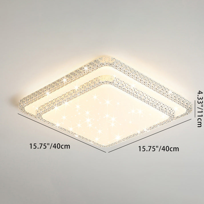 Modern Luxury Mounted Star Crystal Round Square Acrylic Iron LED Flush Mount Ceiling Light For Bedroom