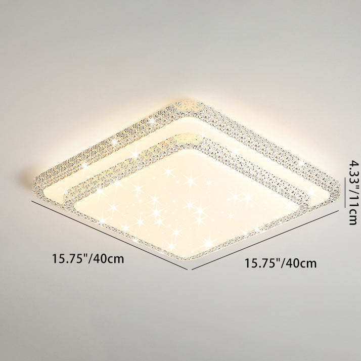 Modern Luxury Mounted Star Crystal Round Square Acrylic Iron LED Flush Mount Ceiling Light For Bedroom
