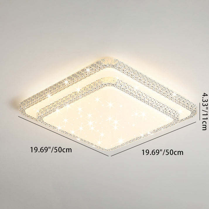 Modern Luxury Mounted Star Crystal Round Square Acrylic Iron LED Flush Mount Ceiling Light For Bedroom