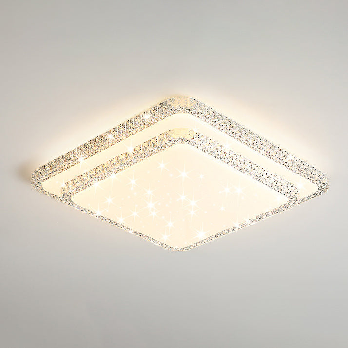 Modern Luxury Mounted Star Crystal Round Square Acrylic Iron LED Flush Mount Ceiling Light For Bedroom