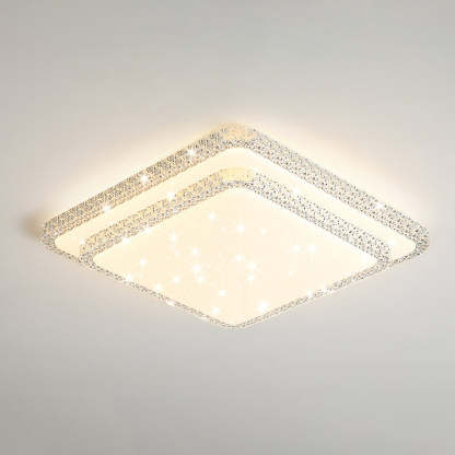 Modern Luxury Mounted Star Crystal Round Square Acrylic Iron LED Flush Mount Ceiling Light For Bedroom