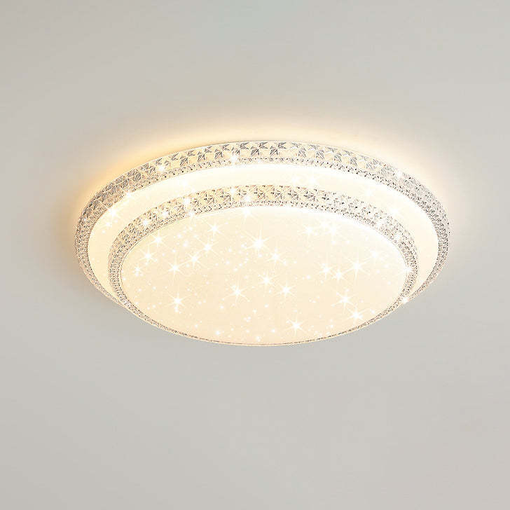 Modern Luxury Mounted Star Crystal Round Square Acrylic Iron LED Flush Mount Ceiling Light For Bedroom