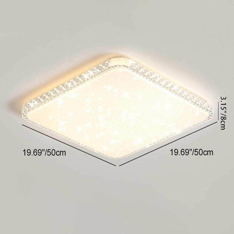 Modern Luxury Mounted Star Crystal Round Square Acrylic Iron LED Flush Mount Ceiling Light For Bedroom