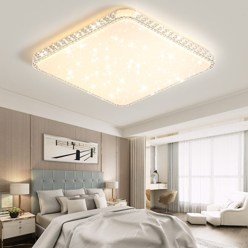 Modern Luxury Mounted Star Crystal Round Square Acrylic Iron LED Flush Mount Ceiling Light For Bedroom