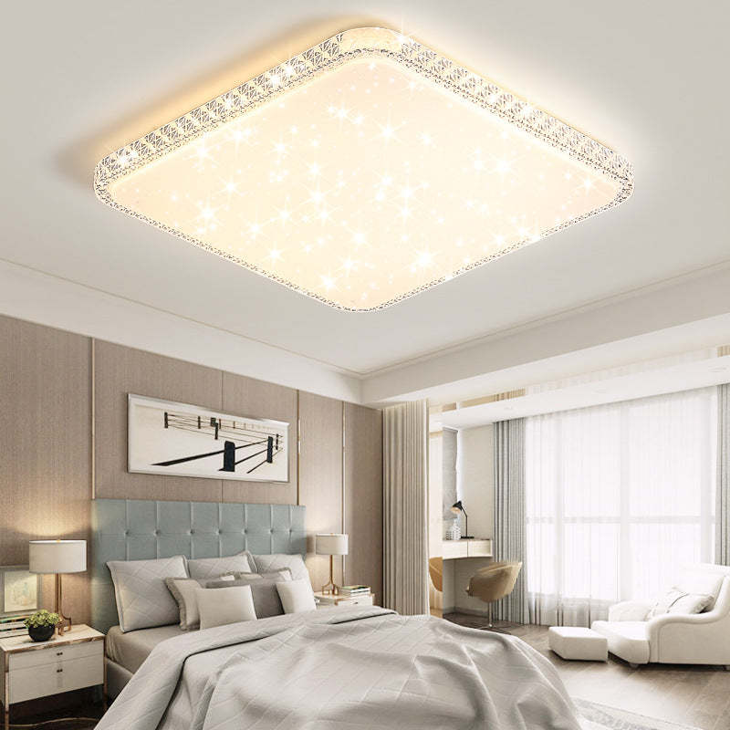 Modern Luxury Mounted Star Crystal Round Square Acrylic Iron LED Flush Mount Ceiling Light For Bedroom