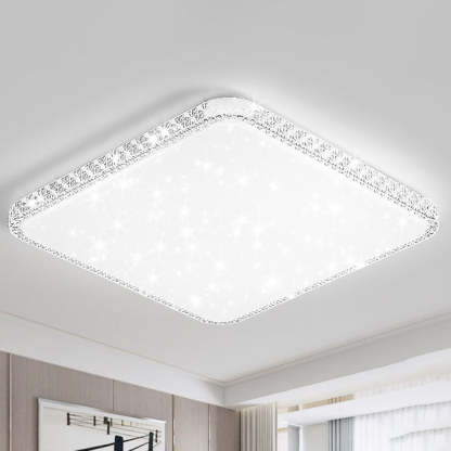 Modern Luxury Mounted Star Crystal Round Square Acrylic Iron LED Flush Mount Ceiling Light For Bedroom