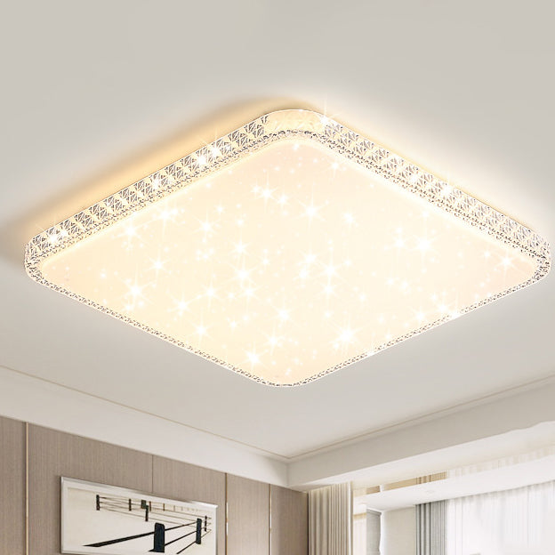 Modern Luxury Mounted Star Crystal Round Square Acrylic Iron LED Flush Mount Ceiling Light For Bedroom
