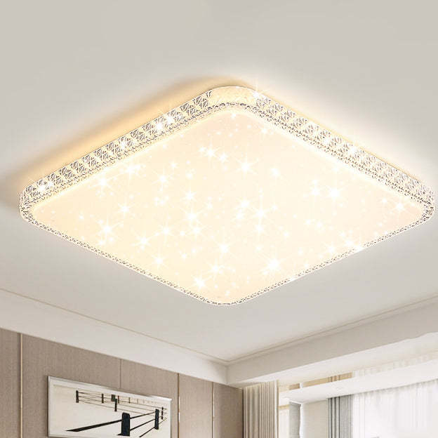 Modern Luxury Mounted Star Crystal Round Square Acrylic Iron LED Flush Mount Ceiling Light For Bedroom