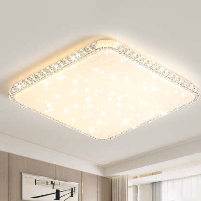 Modern Luxury Mounted Star Crystal Round Square Acrylic Iron LED Flush Mount Ceiling Light For Bedroom