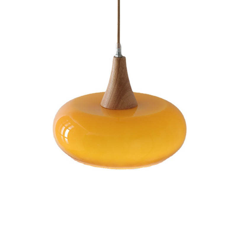 Nordic Cream Persimmon Wood Glass Pendant