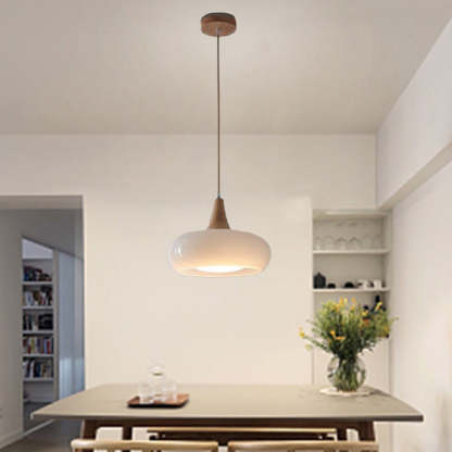 Nordic Cream Persimmon Wood Glass Pendant