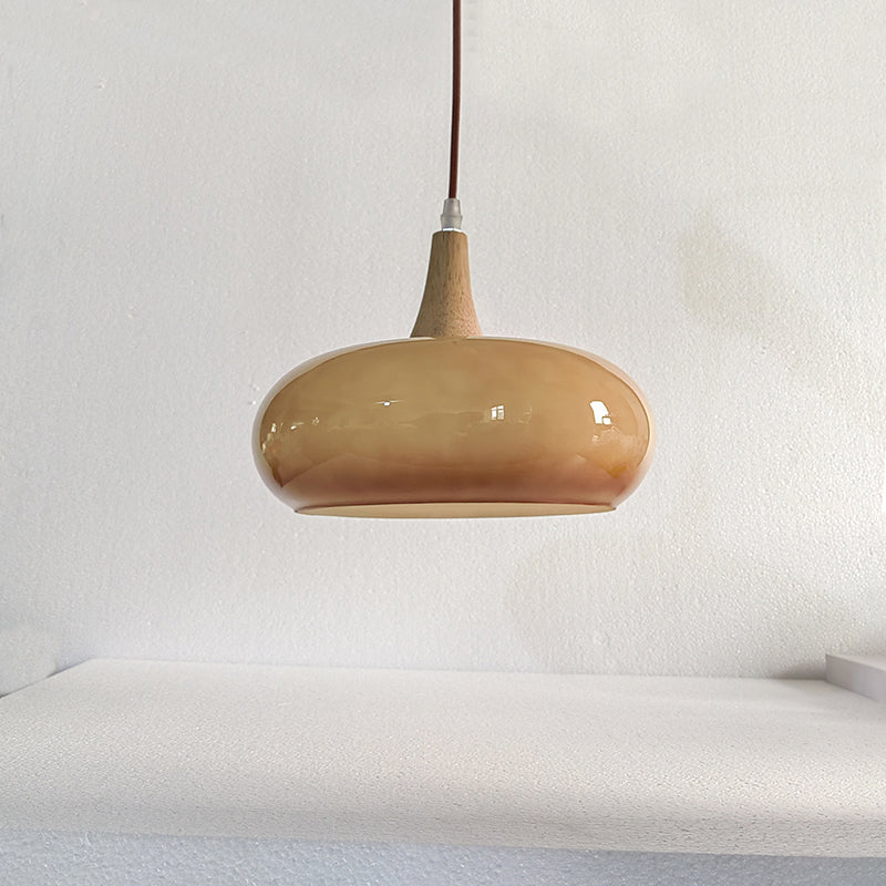 Nordic Cream Persimmon Wood Glass Pendant