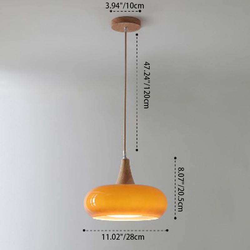 Nordic Cream Persimmon Wood Glass Pendant