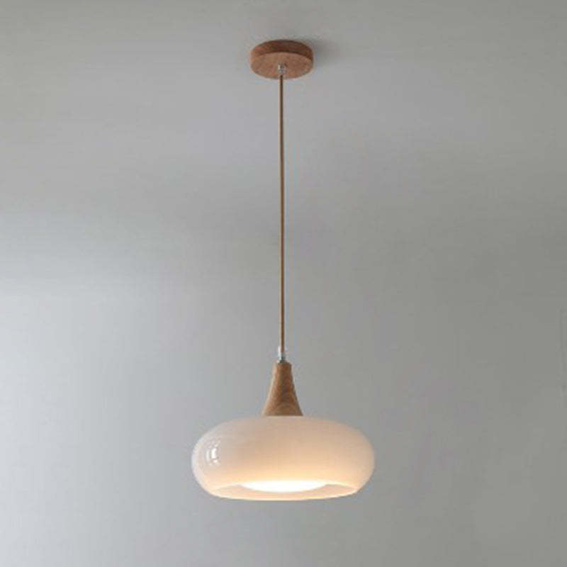 Nordic Cream Persimmon Wood Glass Pendant