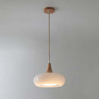 Nordic Cream Persimmon Wood Glass Pendant