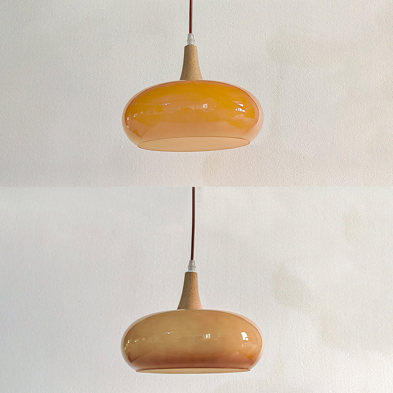 Nordic Cream Persimmon Wood Glass Pendant