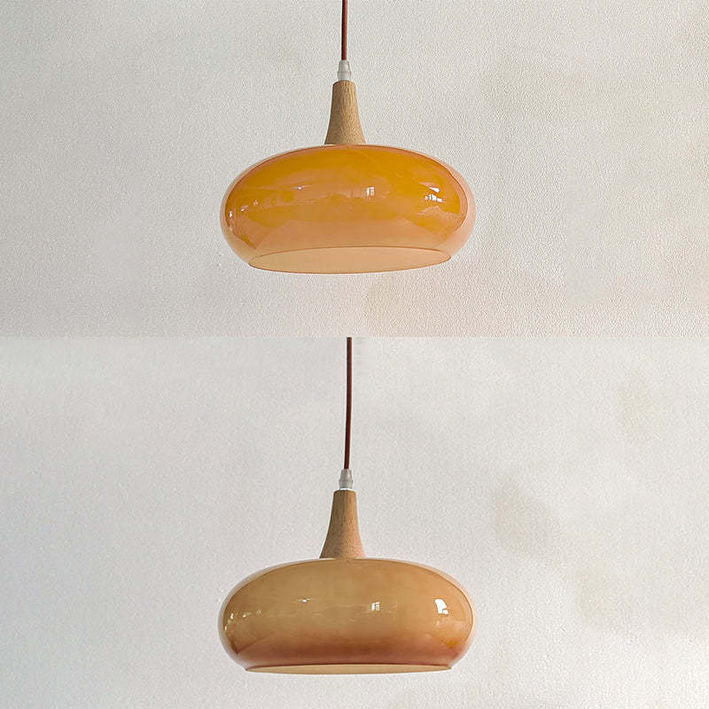 Nordic Cream Persimmon Wood Glass Pendant