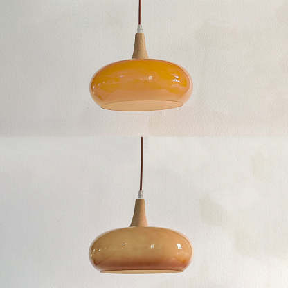 Nordic Cream Persimmon Wood Glass Pendant