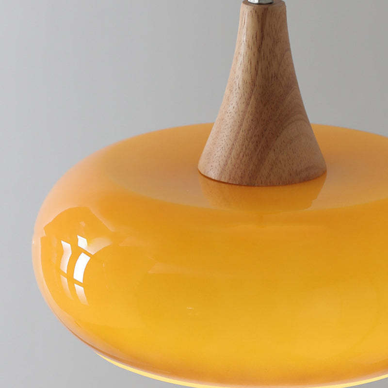 Nordic Cream Persimmon Wood Glass Pendant