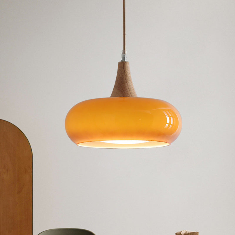 Nordic Cream Persimmon Wood Glass Pendant