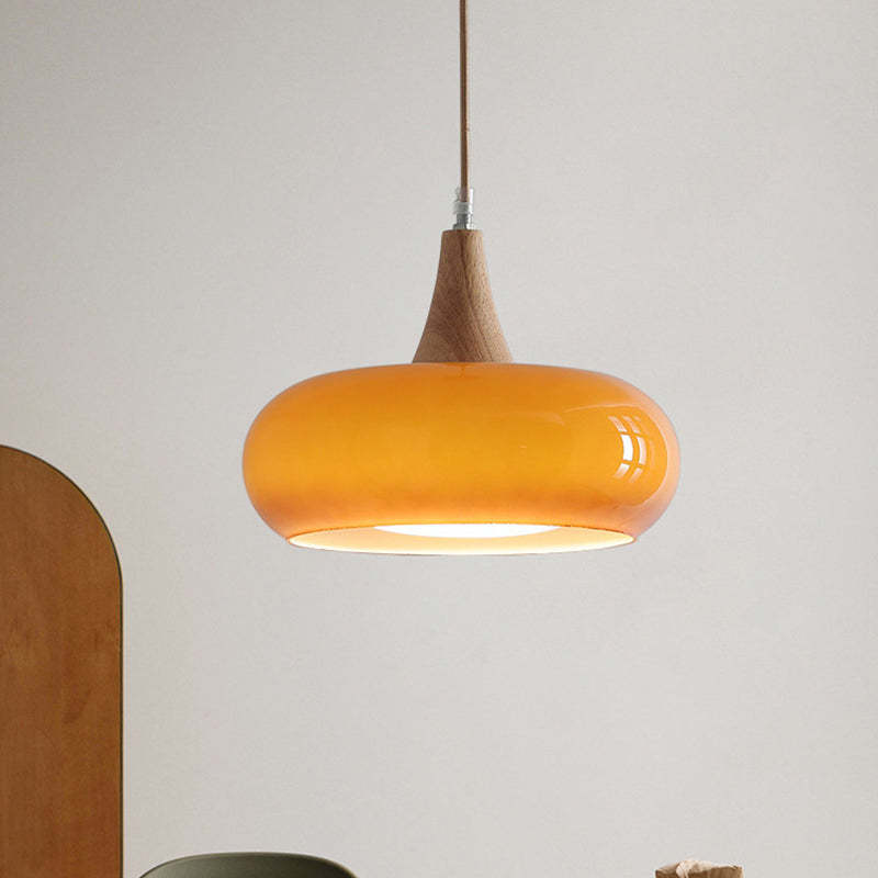 Nordic Cream Persimmon Wood Glass Pendant