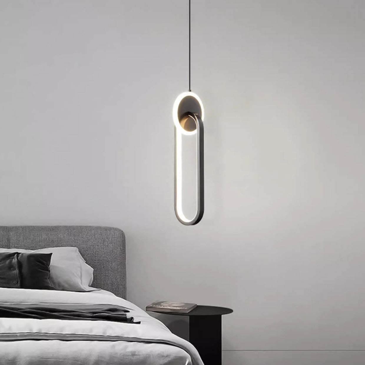 Modern Luxury Oval Iron Silicone Acrylic LED Pendant Light — Black - Round / Warm Light(3000K) / 220V-240V For UK/AU