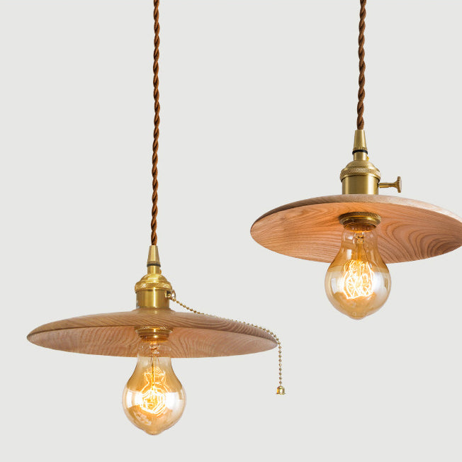 Retro Pull Chain Wooden Flying Saucer Pendant